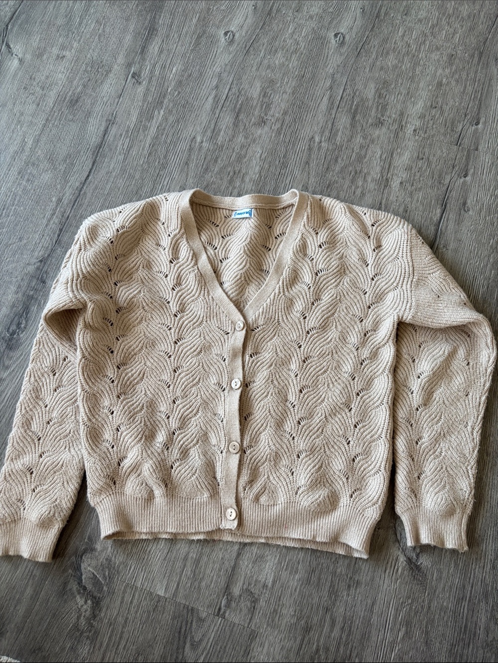 Mayoral Cream Openwork V-Neck Button Cardigan